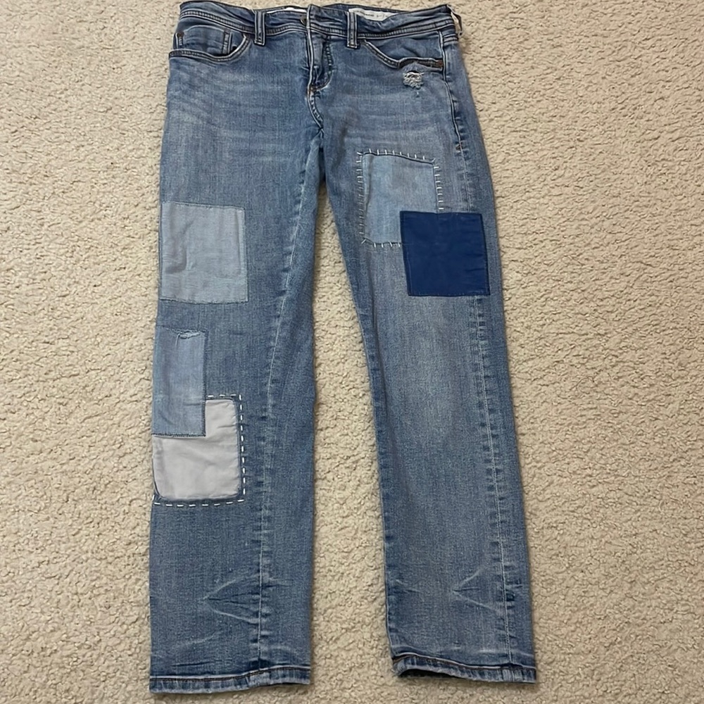 Patchwork Denim Slim Boyfriend Jeans